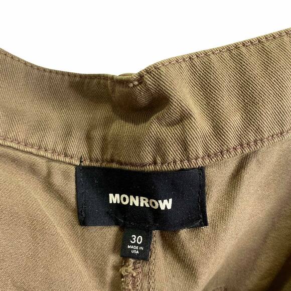 Monrow Women Jogger Pants Tan Flat Front Mid-Rise Drawstring Cozy Soft Cargo 30 - Picture 2 of 7